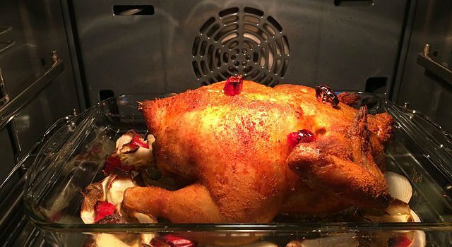 roasted chicken inside an oven
