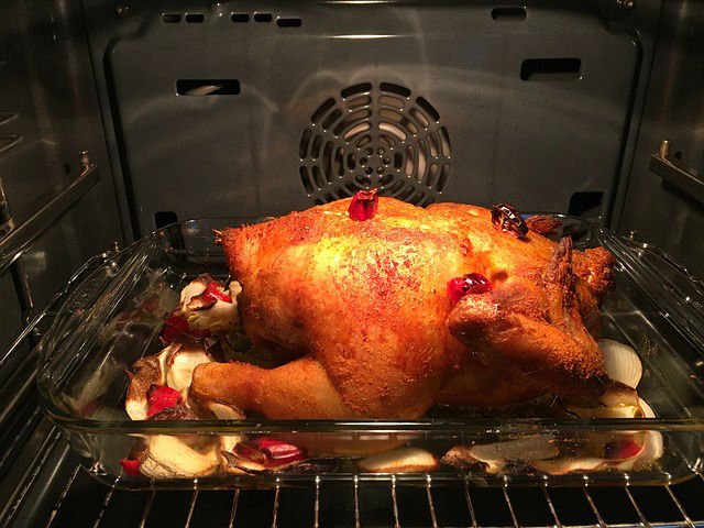 roasted chicken inside an oven
