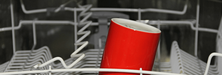 Cups and dishes inside the dishwasher