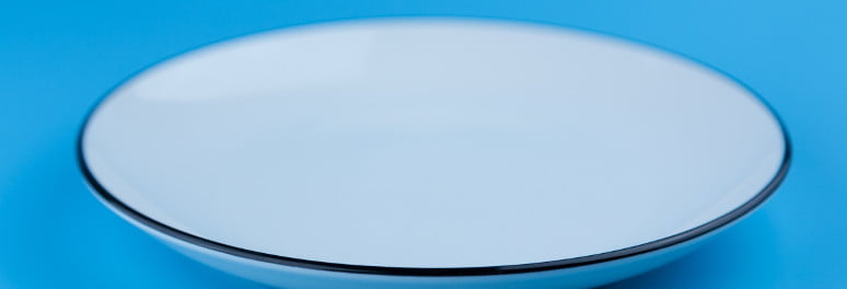 ceramic plate in blue background