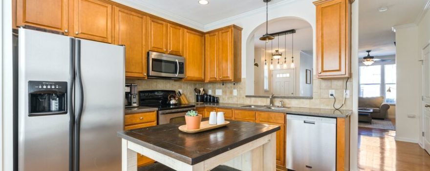 american stype fridge freezer in kitchen