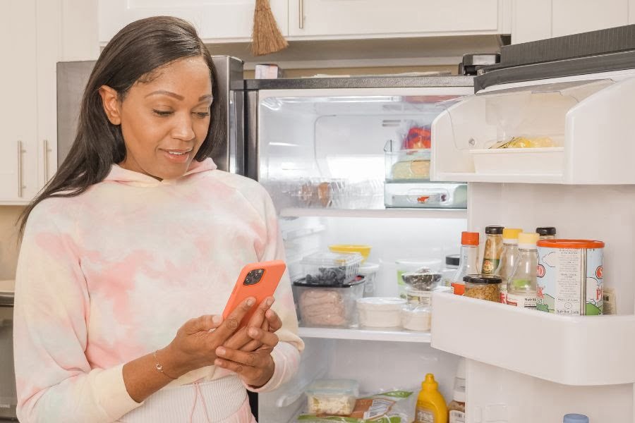 woman calling a fridge repair engineer
