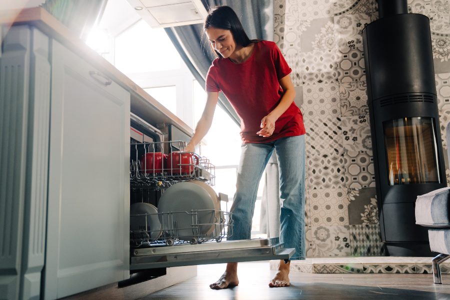 Dishwasher and happy woman
